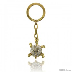 Gold Tone Turtle Tortoise Key Chain, Key Ring, Key Holder, Key Tag, Key Fob, w/ Brilliant Cut Swarovski Crystals, 3" tall