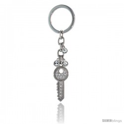 Jeweled Key Chain, Key Ring, Key Holder, Key Tag, Key Fob w/ Clear Swarovski Crystals, 4" tall
