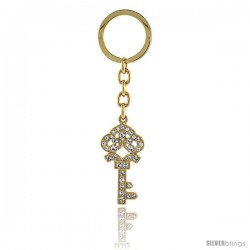 Gold Tone Jeweled Key Chain, Key Ring, Key Holder, Key Tag, Key Fob, w/ Clear Swarovski Crystals, 4-1/2" tall