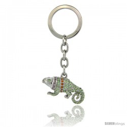 Jeweled Iguana Key Chain, Key Ring, Key Holder, Key Tag, Key Fob, w/ Multi Color Swarovski Crystals, 3-1/2" tall