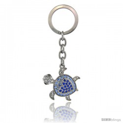 Jeweled Tortoise Turtle Key Chain, Key Ring, Key Holder, Key Tag, Key Fob, w/ Multi Color Swarovski Crystals, 3-1/2" tall