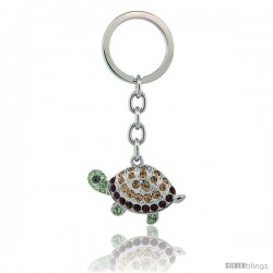 Jeweled Tortoise Turtle Key Chain, Key Ring, Key Holder, Key Tag, Key Fob, w/ Multi Color Swarovski Crystal -Style Lskc155