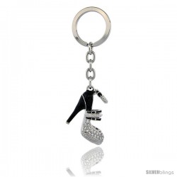 Jeweled High Heeled Shoe Key Chain, Key Ring, Key Holder, Key Tag, Key Fob, w/ Brilliant Cut Swarovski Crystals, 4" tall