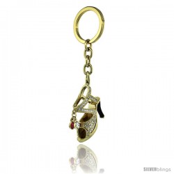 Gold Tone High Heeled Shoe Sandal Key Chain, Key Ring, Key Holder, Key Tag, Key Fob, w/ Brilliant Cut Swarovski Crystals, 4"