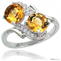 14k White Gold ( 7 mm ) Double Stone Engagement Citrine Ring w/ 0.05 Carat Brilliant Cut Diamonds & 2.34 Carats Round Stones