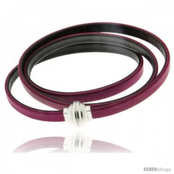 Surgical Steel Italian Leather Wrap Massai Bracelet Double-Sided w/ Super Magnet Clasp, Color Fuchsia & Brown.