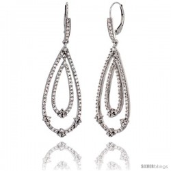 10K White Gold White Sapphire Tear Drop Earrings Diamond Accent, 2 3/16 in