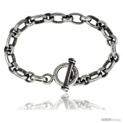 Sterling Silver Round & Oval Rolo Link Bracelet