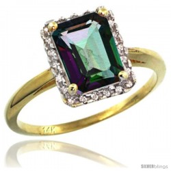 14k Yellow Gold Diamond Mystic Topaz Ring 1.6 ct Emerald Shape 8x6 mm, 1/2 in wide