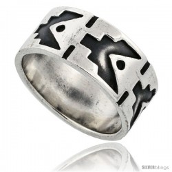 Sterling Silver Southwest Design Aztec Design Ring 3/8 in wide