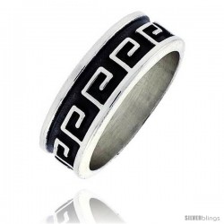 Sterling Silver Southwest Design Greek Key Pattern Ring 1/4 in wide