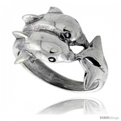 Sterling Silver Double Dolphin Polished Ring 5/8 in wide