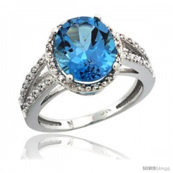 14k White Gold Diamond Halo London Blue Topaz Ring 2.85 Carat Oval Shape 11X9 mm, 7/16 in (11mm) wide