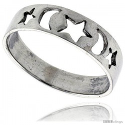 Sterling Silver Moons & Stars Band Ring