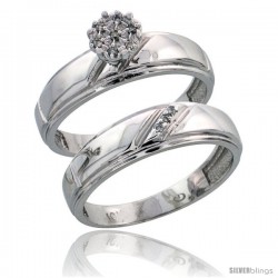 10k White Gold Diamond Engagement Rings Set 2-Piece 0.06 cttw Brilliant Cut, 7/32 in wide -Style Ljw002e2