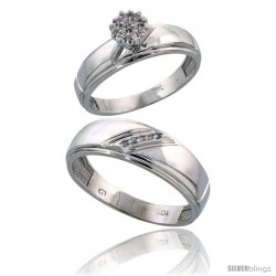 10k White Gold Diamond Engagement Rings 2-Piece Set for Men and Women 0.07 cttw Brilliant Cut, 5.5mm & 7mm wide -Style Ljw002em