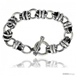 Sterling Silver Large Wrapped Oval & Round Link Bracelet