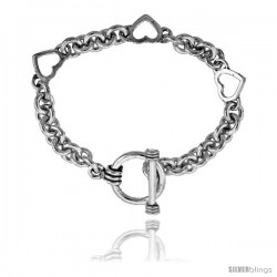 Sterling Silver Triple Heart Cut-out Rolo Link Bracelet