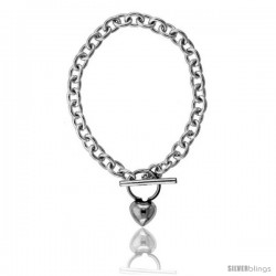 Sterling Silver Rolo Link Bracelet with Heart Toggle Clasp