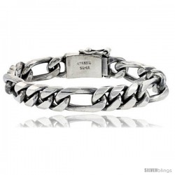 Gent's Sterling Silver Figaro Link Bracelet all Handmade 1/2 in wide -Style Lx207