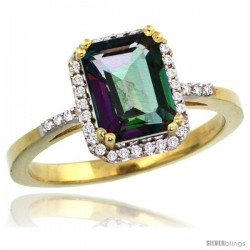 14k Yellow Gold Diamond Mystic Topaz Ring 1.6 ct Emerald Shape 8x6 mm, 1/2 in wide -Style Cy408129