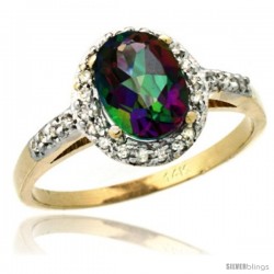 14k Yellow Gold Diamond Mystic Topaz Ring Oval Stone 8x6 mm 1.17 ct 3/8 in wide