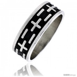 Sterling Silver Men's Southwest Design Cross Ring 1/4 in wide