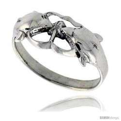 Sterling Silver Polished Kissing Dolphin Ring 3/8 wide