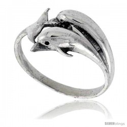 Sterling Silver Polished Double Dolphin Ring 1/2 in wide