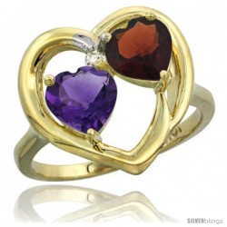 10k Yellow Gold 2-Stone Heart Ring 6mm Natural Amethyst & Garnet