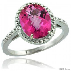 Sterling Silver Diamond Natural Pink Topaz Ring 2.4 ct Oval Stone 10x8 mm, 1/2 in wide -Style Cwg06111