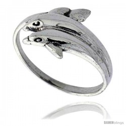 Sterling Silver Double Dolphin Polished Ring 1/2 in wide -Style Tr629