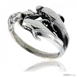 Sterling Silver Double Dolphin Polished Ring 1/2 in wide -Style Tr628