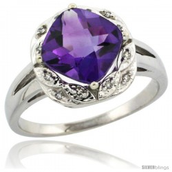 10k White Gold Diamond Halo Amethyst Ring 2.7 ct Checkerboard Cut Cushion Shape 8 mm, 1/2 in wide