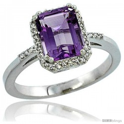 10k White Gold Diamond Amethyst Ring 1.6 ct Emerald Shape 8x6 mm, 1/2 in wide -Style Cw901129