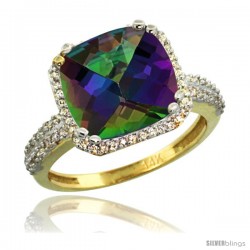 14k Yellow Gold Diamond Halo Mystic Topaz Ring Checkerboard Cushion 11 mm 5.85 ct 1/2 in wide