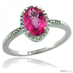 Sterling Silver Diamond Natural Pink Topaz Ring 1.17 ct Oval Stone 8x6 mm, 3/8 in wide