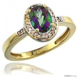 14k Yellow Gold Diamond Mystic Topaz Ring 1 ct 7x5 Stone 1/2 in wide