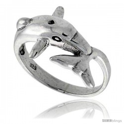 Sterling Silver Dolphin Polished Ring 1/2 in wide