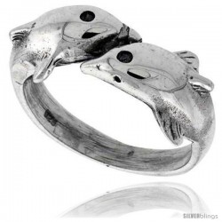 Sterling Silver Double Dolphin Polished Ring 1/2 in wide