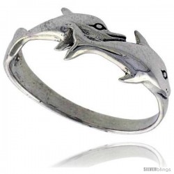 Sterling Silver Dolphin Double Dolphin Polished Ring 3/8 wide