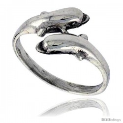 Sterling Silver Double Dolphin Polished Ring 1/2 in wide -Style Tr630