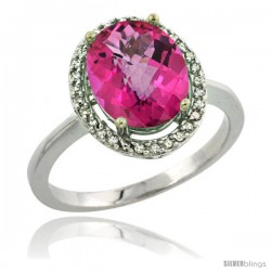 Sterling Silver Diamond Natural Pink Topaz Ring 2.4 ct Oval Stone 10x8 mm, 1/2 in wide -Style Cwg06114