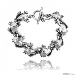 Sterling Silver Frog Bracelet with Toggle Clasp 1 in wide