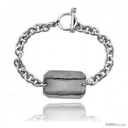 Sterling Silver Medical Emergency Bracelet Rectangular Plaque Toggle Clasp 3/4 in wide