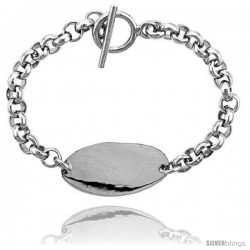 Sterling Silver Medical Emergency Bracelet Oval Plaque Toggle Clasp, 3/4 in wide, 8 1/2 in & 9 in