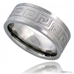 Surgical Steel Greek Key Ring 8mm Wedding Band Comfort-Fit