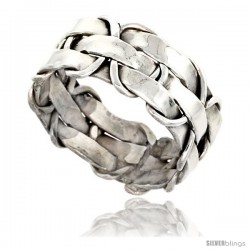 Sterling Silver Southwest Design Basket Weave Ring 3/8 in wide Handmade