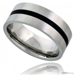 Surgical Steel 8mm Wedding Band Ring Black Stripe Inlay Center Matte Finish Comfort-fit