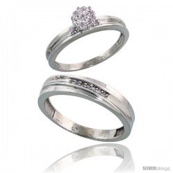 10k White Gold Diamond Engagement Rings 2-Piece Set for Men and Women 0.09 cttw Brilliant Cut, 5 mm & 3 mm wide -Style Ljw004em